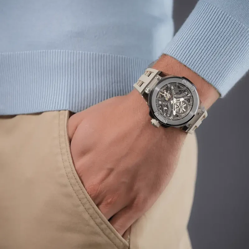 Police Cyclone PEWGR0082201-SET Herrenuhr Grau • Skelett-Automatikwerk • Silikon-Armband