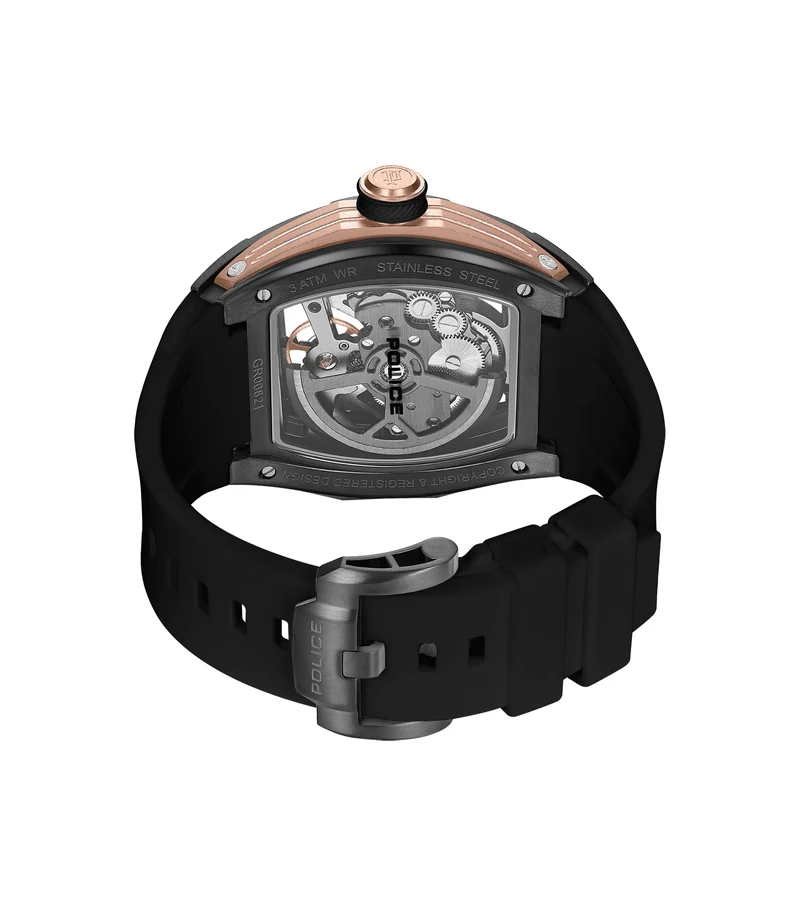 Police Tampa PEWGR0082104-SET Herrenuhr Schwarz • Automatikwerk • Skelettiertes Zifferblatt