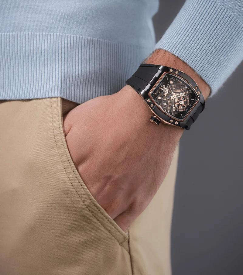 Police Tampa PEWGR0082104-SET Herrenuhr Schwarz • Automatikwerk • Skelettiertes Zifferblatt