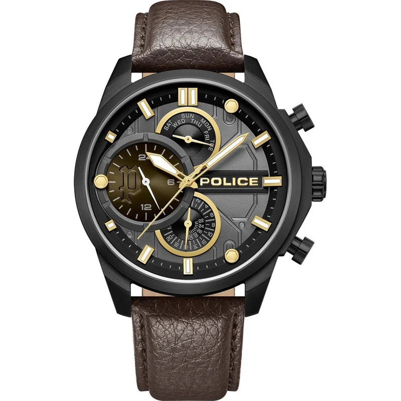Police Reactor PEWGF0039203 Herrenuhr Grau • Multifunktion Dual Time • Mineralglas