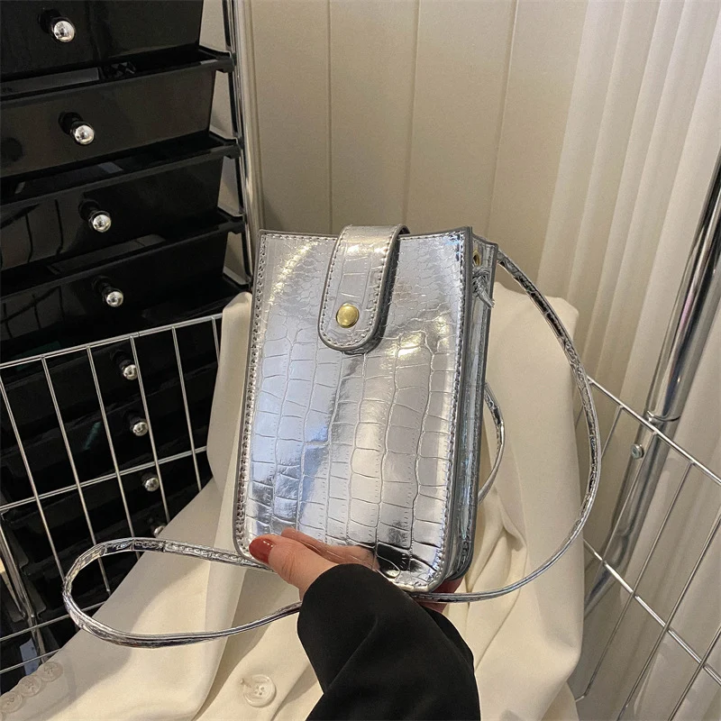 Croc-Prägung Mini Umhängetasche