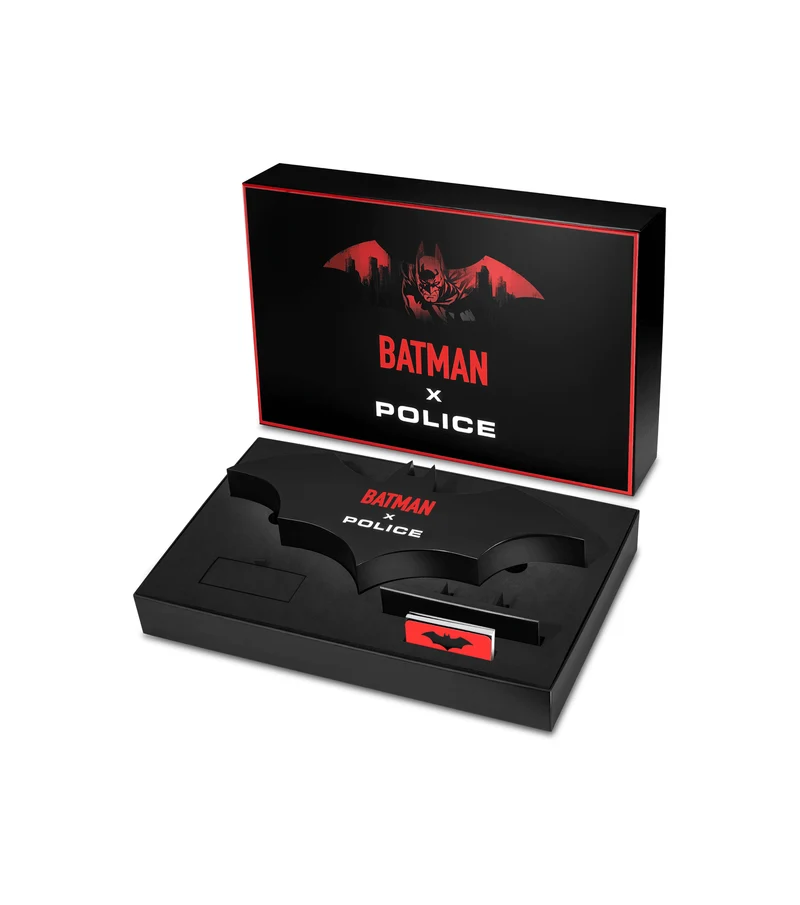 Police Crusader PEWGQ0089902-SET Herrenuhr Schwarz • Multifunktions-Chronograph • Batman-Edition mit Batarang Armband