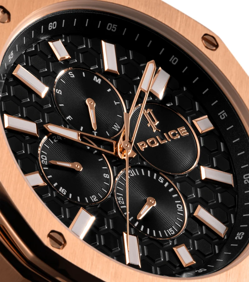 Police DUAL PEWGQ0081902 Herrenuhr Mehrfarbig • Zwei Zifferblätter • Roségold-IP-Beschichtung