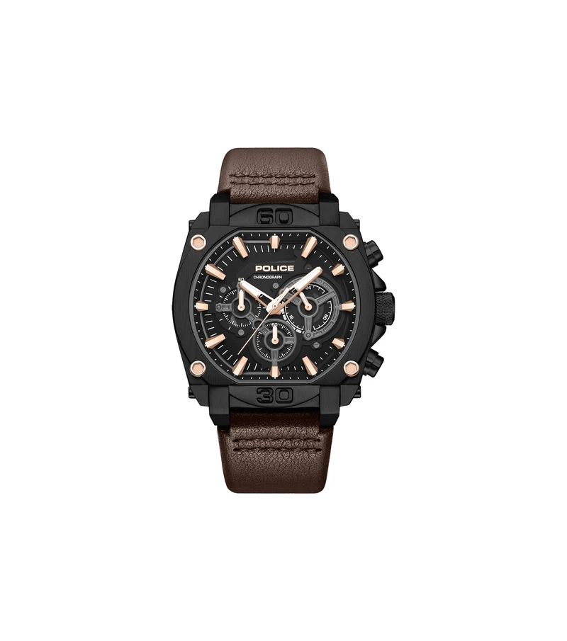 Police Norwood PEWGC0092905 Herrenuhr Grau • Quarz-Chronograph • Lederarmband Braun