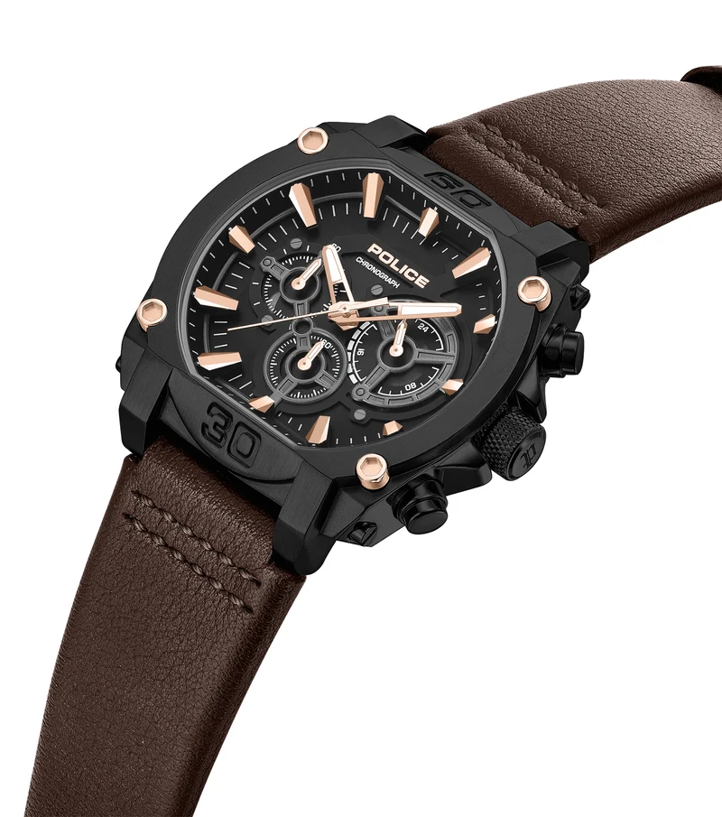 Police Norwood PEWGC0092905 Herrenuhr Grau • Quarz-Chronograph • Lederarmband Braun