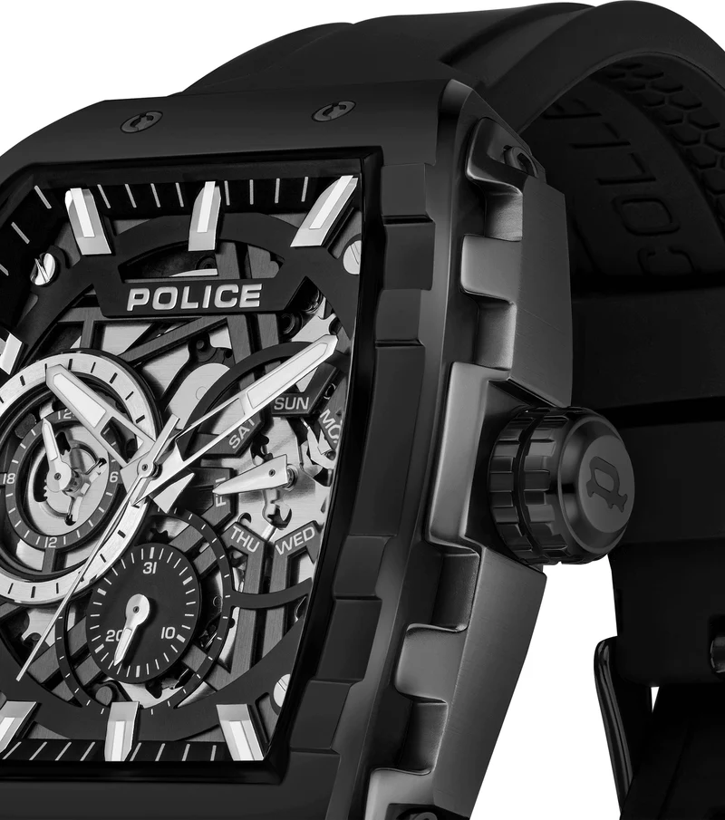 Police Flash PEWGQ0063001 Herrenuhr Schwarz • Multifunktionswerk • Schwarzes Silikonarmband