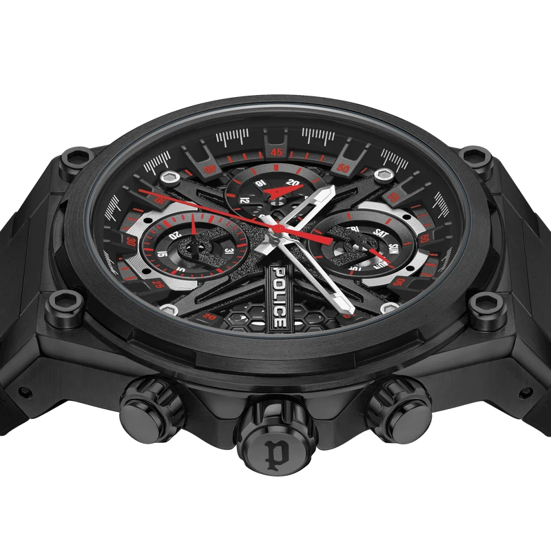 Police Sonic PEWGQ0054303 Herrenuhr Schwarz • Multifunktionswerk • Skelettiertes Zifferblatt