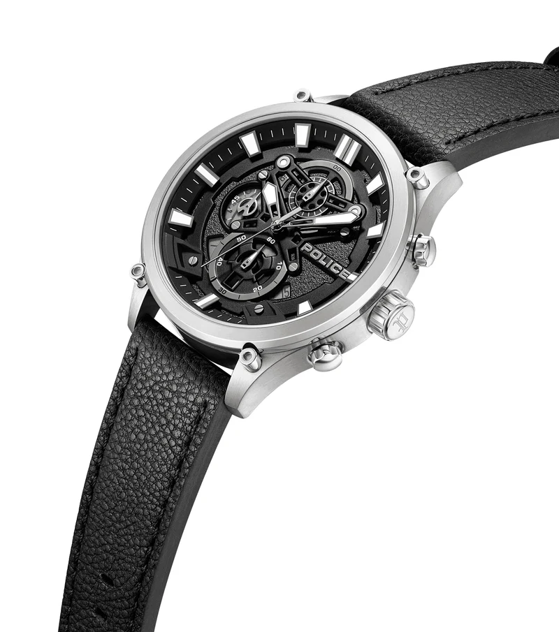Police Wadden PEWGC0054205 Herrenuhr Schwarz • Quarz-Chronograph • Schwarzes Lederarmband