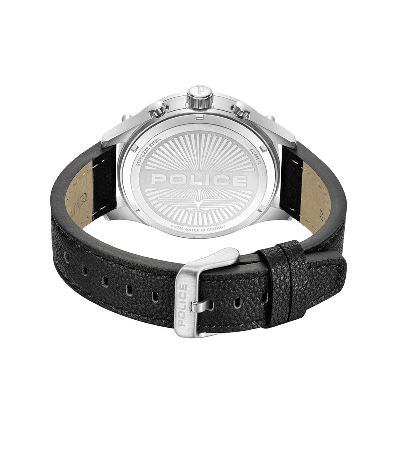 Police Wadden PEWGC0054205 Herrenuhr Schwarz • Quarz-Chronograph • Schwarzes Lederarmband