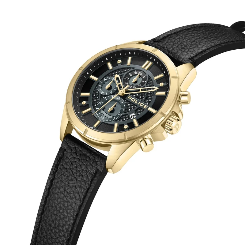 Police Urban Chronograph PEWGC0054001 Herrenuhr Schwarz/Goldfarben • Quarz-Chronograph • Mineralglas