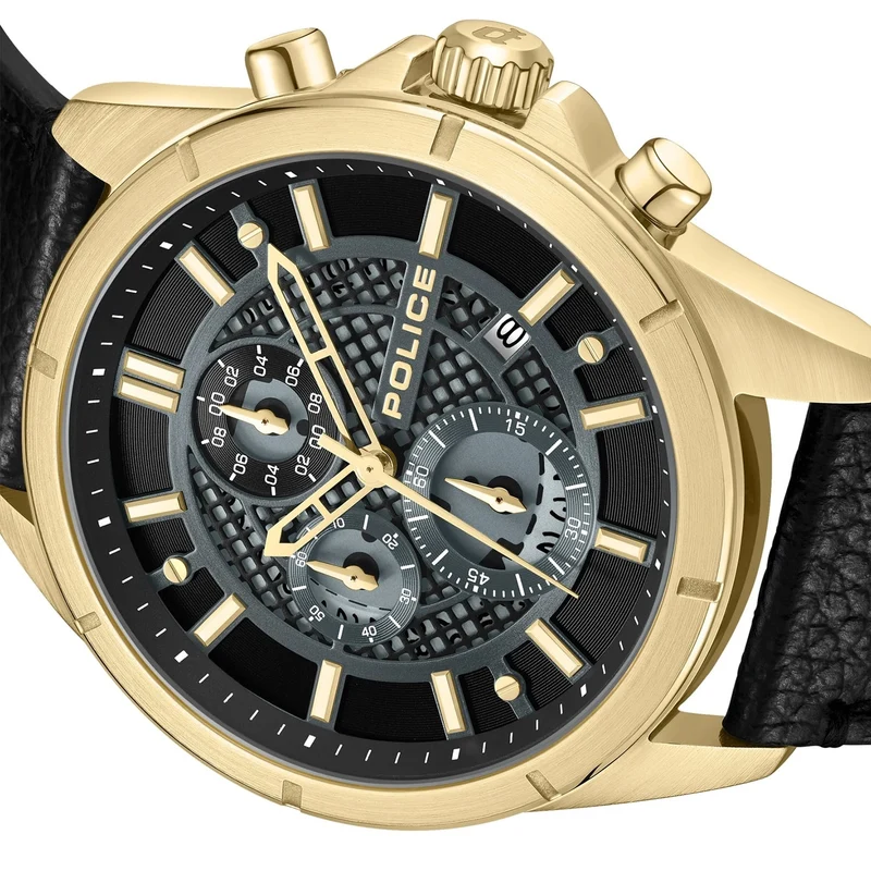 Police Urban Chronograph PEWGC0054001 Herrenuhr Schwarz/Goldfarben • Quarz-Chronograph • Mineralglas
