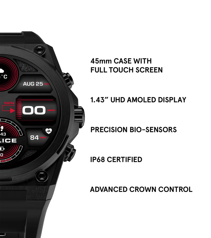 Police My.Avatar 2.0 PEIUN00003X2 Herren Smartwatch Schwarz/Rot • AMOLED-Display • Wechselbare Armbänder