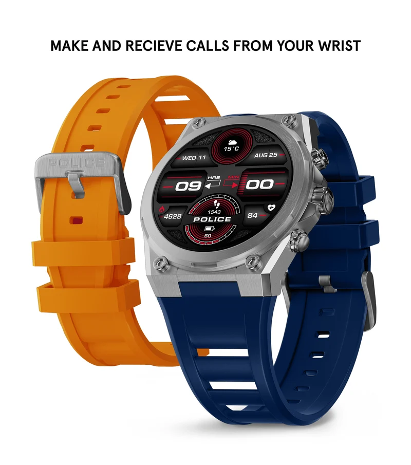 Police My.Avatar 2.0 PEIUN00003X0 Herren-Smartwatch Blau/Orange • AMOLED-Display • Schnellladefunktion