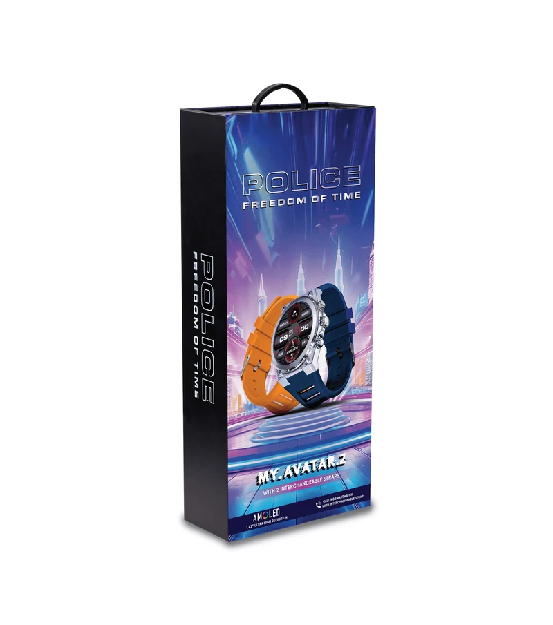 Police My.Avatar 2.0 PEIUN00003X0 Herren-Smartwatch Blau/Orange • AMOLED-Display • Schnellladefunktion