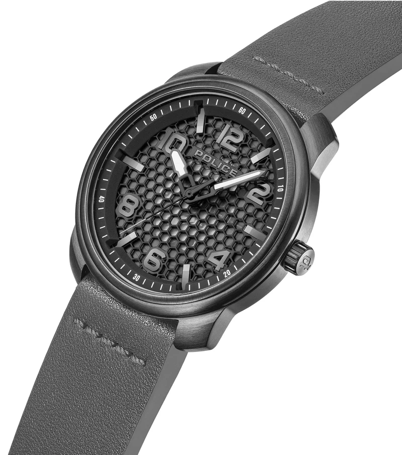 Police Protector PEWGA0049101 Herrenuhr Grau • Braunes Lederarmband • 5 ATM Wasserdichtigkeit