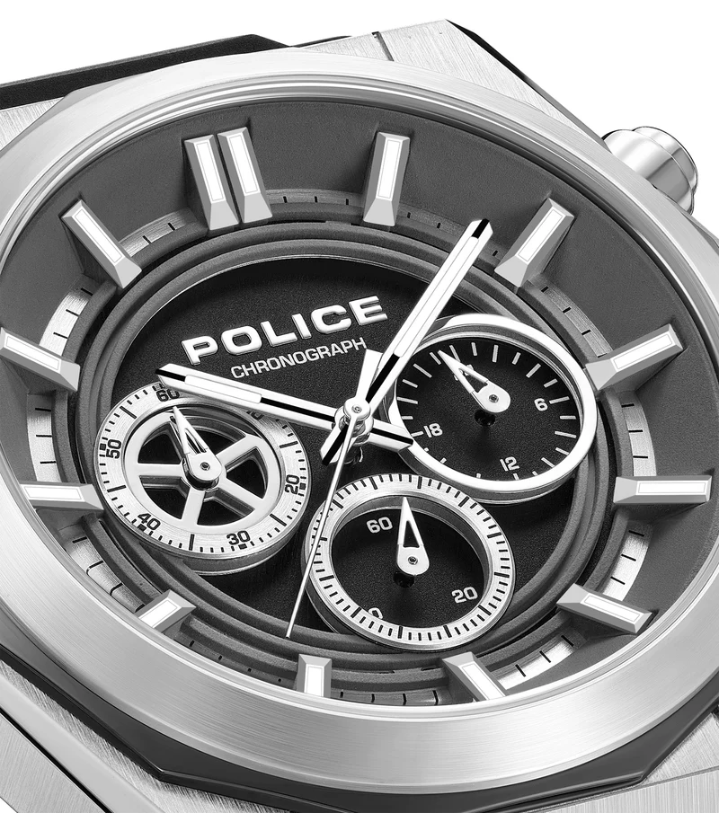 Police Steward PEWGO0093702 Herrenuhr Schwarz • Quarz-Chronograph • Silikonarmband