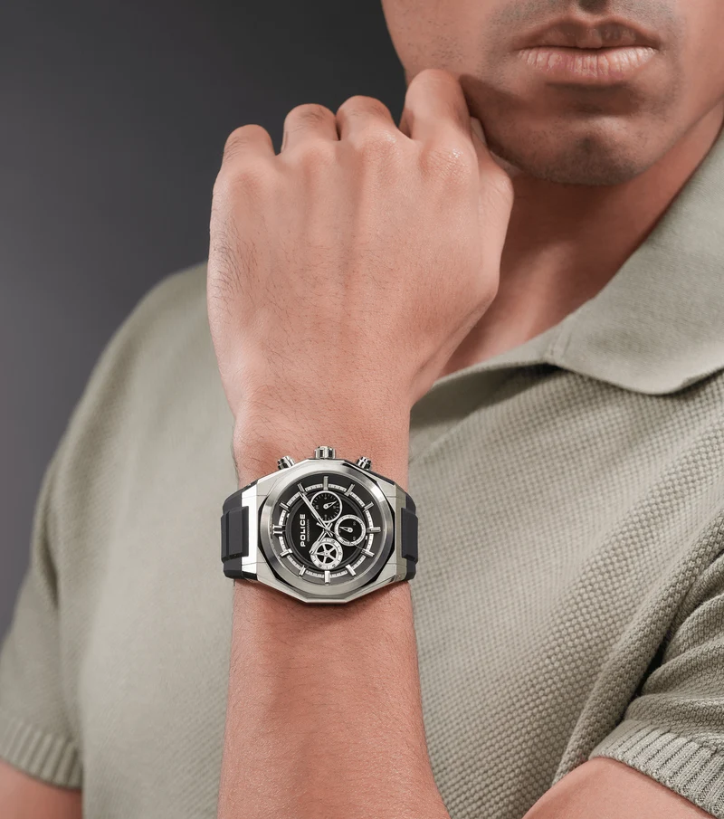 Police Steward PEWGO0093702 Herrenuhr Schwarz • Quarz-Chronograph • Silikonarmband