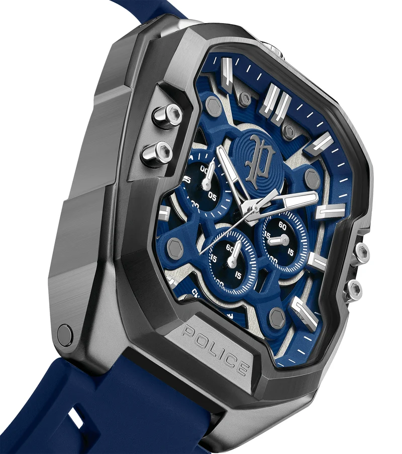 Police Bullhead PEWGO0092205 Herrenuhr Blau • Mineralglaskuppel • Multifunktionswerk