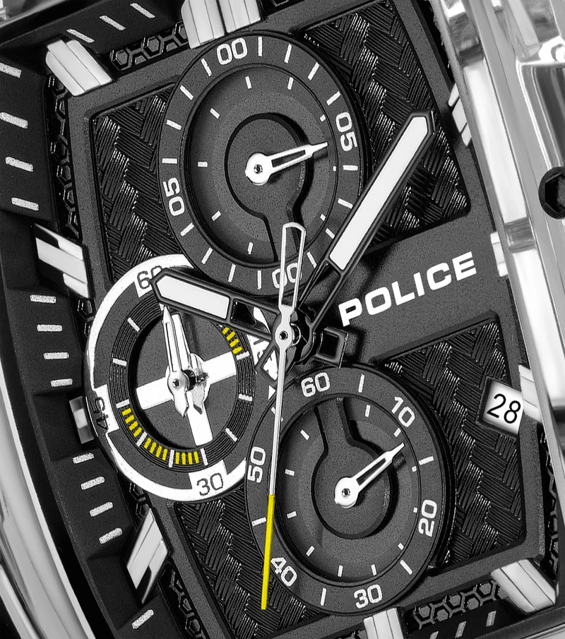 Police Clout Tank PEWGO00778X2 Herrenuhr Schwarz • Quarz-Chronograph • Set mit 4 Armbändern