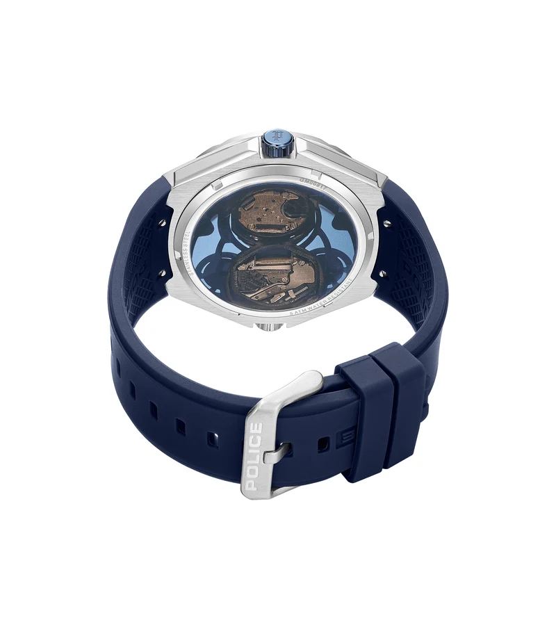 Police Scepter PEWGM0081703 Herrenuhr Blau • Doppelwerk-Anzeige • Marineblaues Silikonarmband