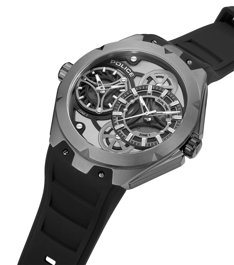 Police Scepter PEWGM0081701 Herrenuhr Schwarz • Doppelwerk-Anzeige • Silikonarmband