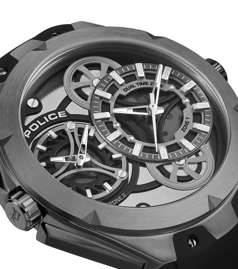 Police Scepter PEWGM0081701 Herrenuhr Schwarz • Doppelwerk-Anzeige • Silikonarmband