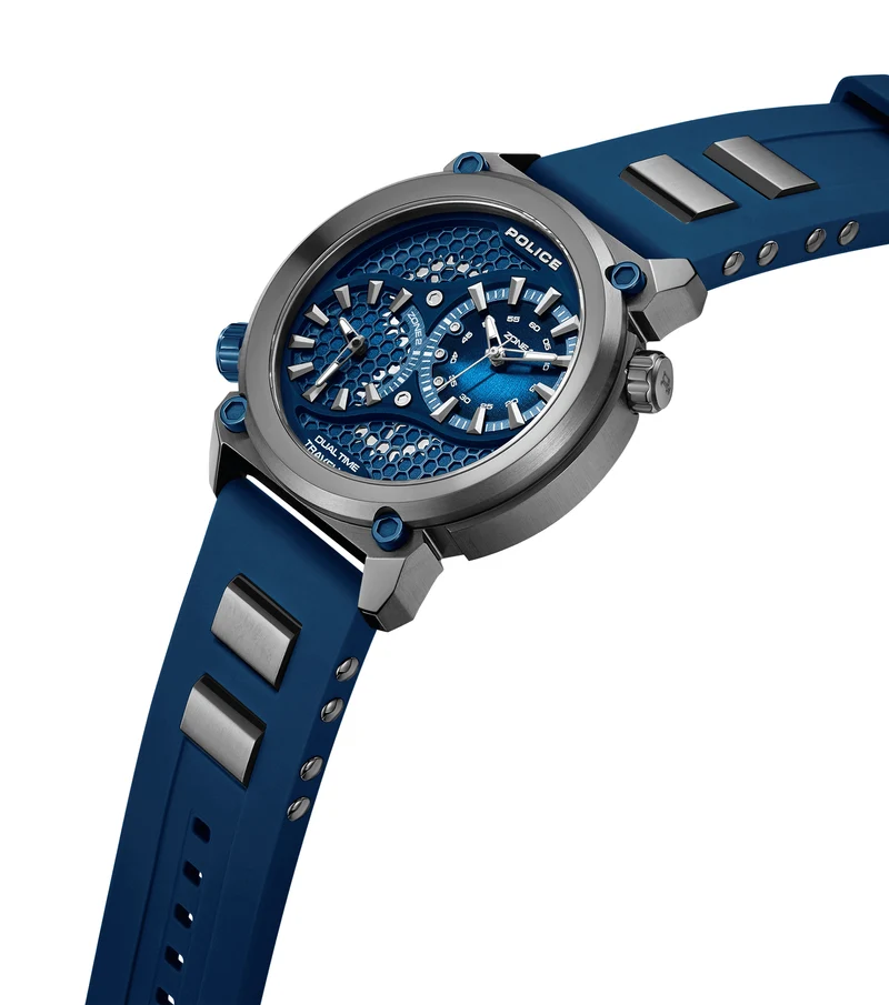 Police Boa PEWGM0071803 Herren • Ionenplattiertes Gunmetal-Gehäuse • Silikon-Armband Blau