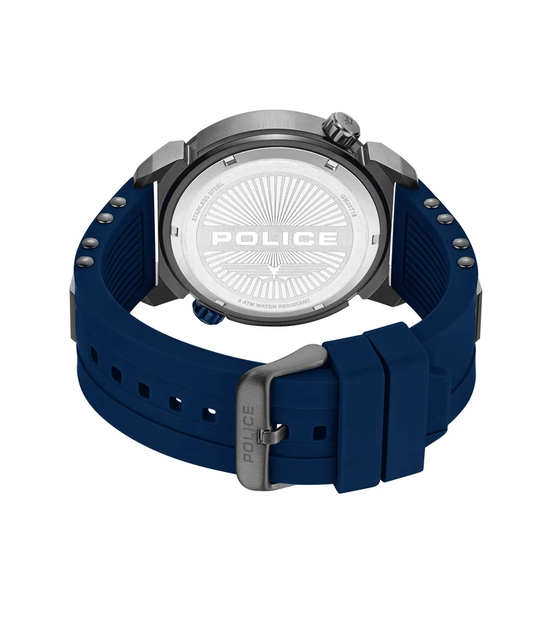 Police Boa PEWGM0071803 Herren • Ionenplattiertes Gunmetal-Gehäuse • Silikon-Armband Blau