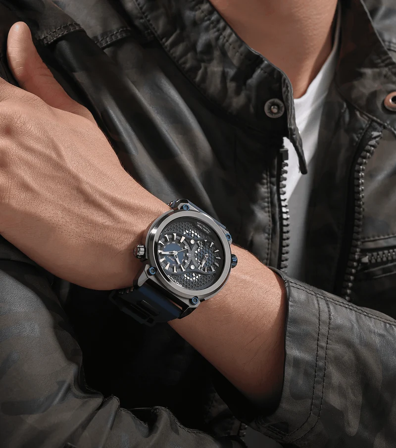 Police Boa PEWGM0071803 Herren • Ionenplattiertes Gunmetal-Gehäuse • Silikon-Armband Blau