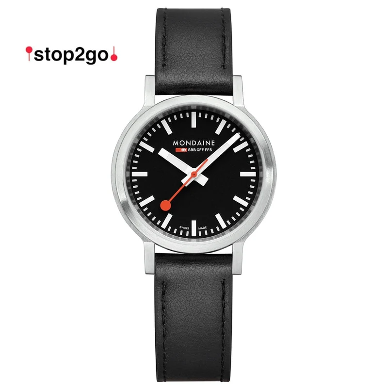 Mondaine Stop2go MST.34020.LBV.SET Damenuhr Schwarz • Saphirglas • Swiss Made Quarzwerk