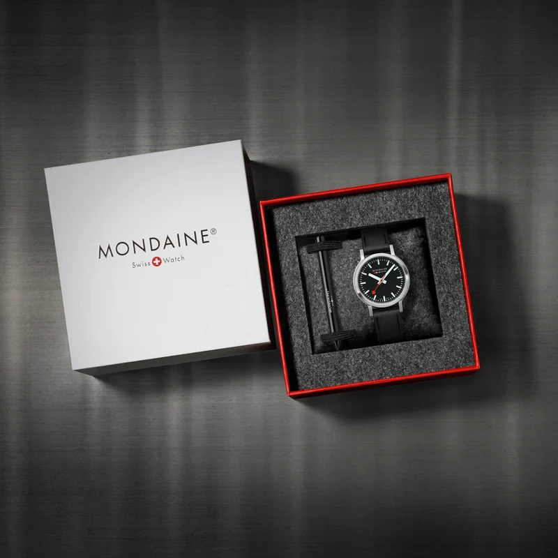 Mondaine Stop2go MST.34020.LBV.SET Damenuhr Schwarz • Saphirglas • Swiss Made Quarzwerk