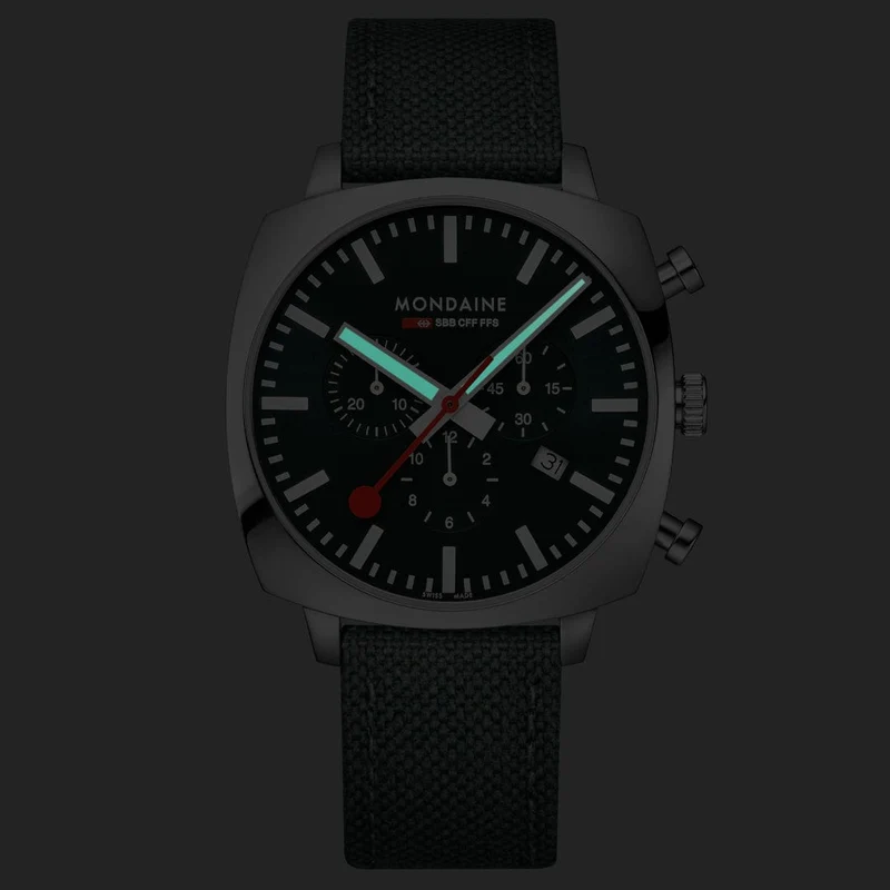 Mondaine Grand Cushion MSL.41460.LF.SET Herrenuhr Grün • Saphirglas • Quarz-Chronograph
