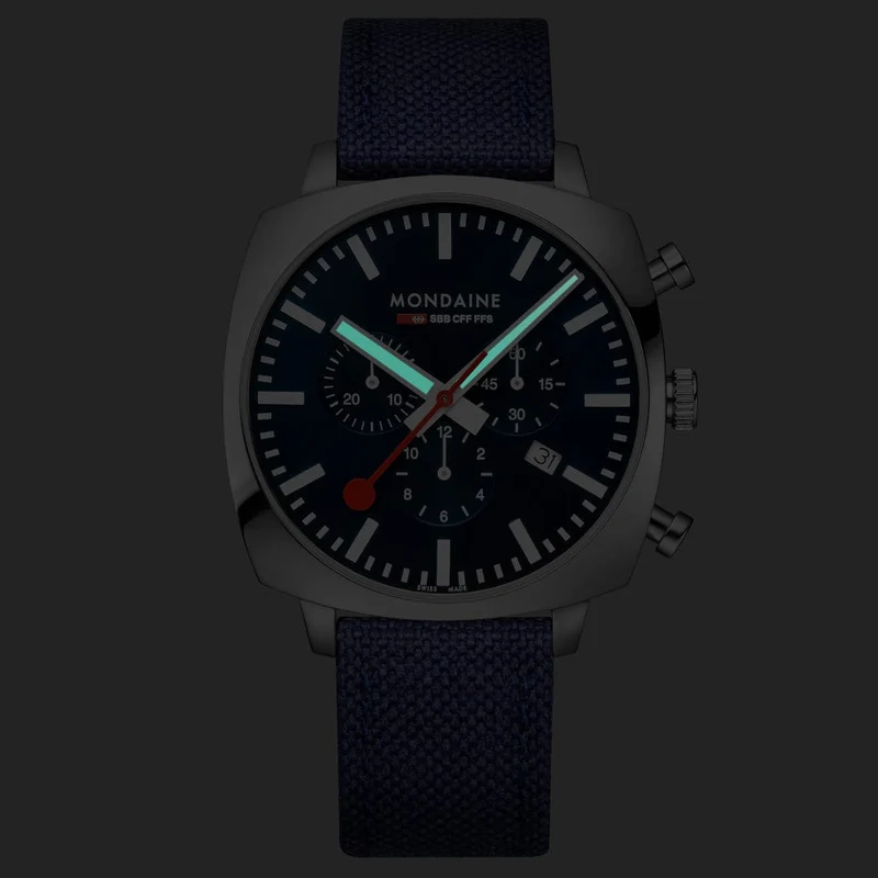 Mondaine Grand Cushion MSL.41440.LD.SET Herrenuhr Blau • Saphirglas • Quarz-Chronograph