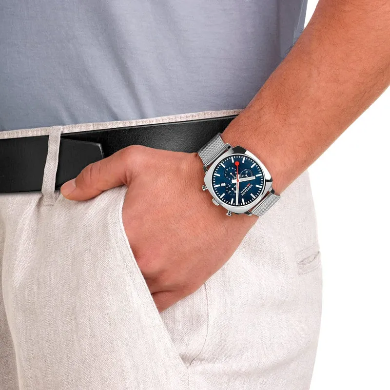 Mondaine Grand Cushion MSL.41440.LD.SET Herrenuhr Blau • Saphirglas • Quarz-Chronograph