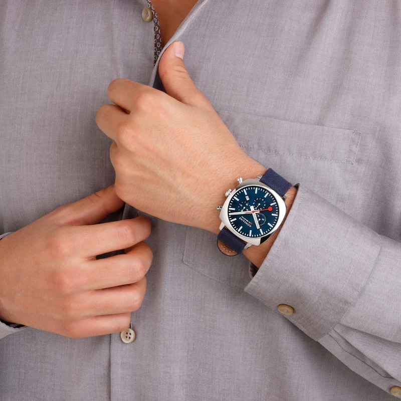 Mondaine Grand Cushion MSL.41440.LD.SET Herrenuhr Blau • Saphirglas • Quarz-Chronograph