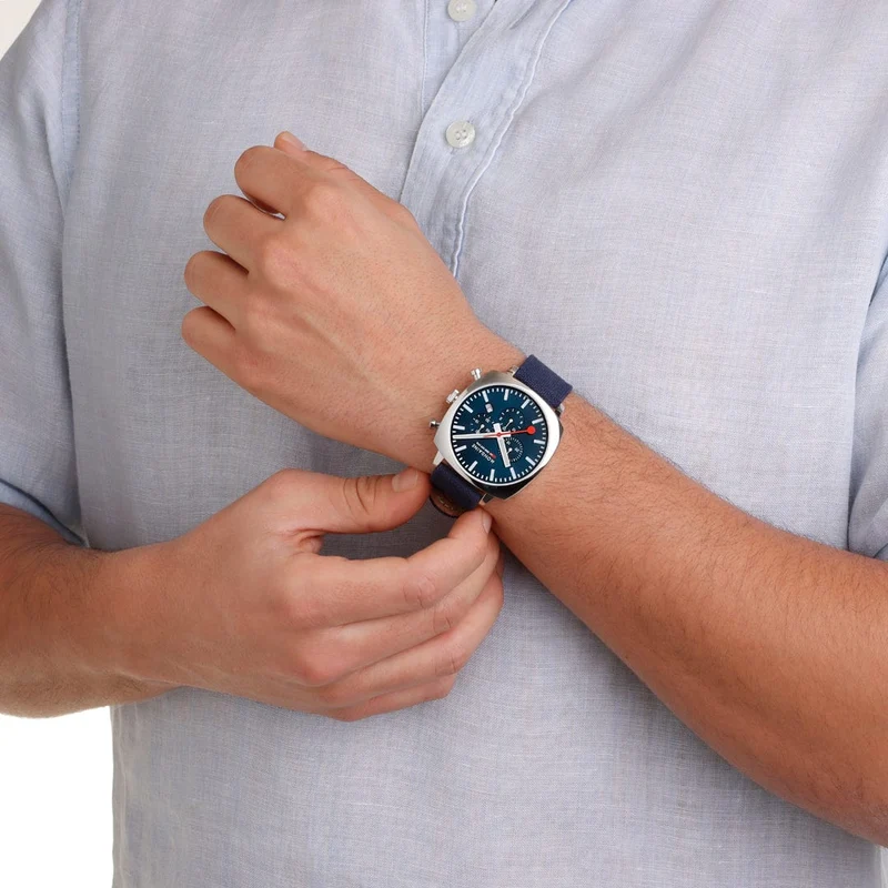 Mondaine Grand Cushion MSL.41440.LD.SET Herrenuhr Blau • Saphirglas • Quarz-Chronograph