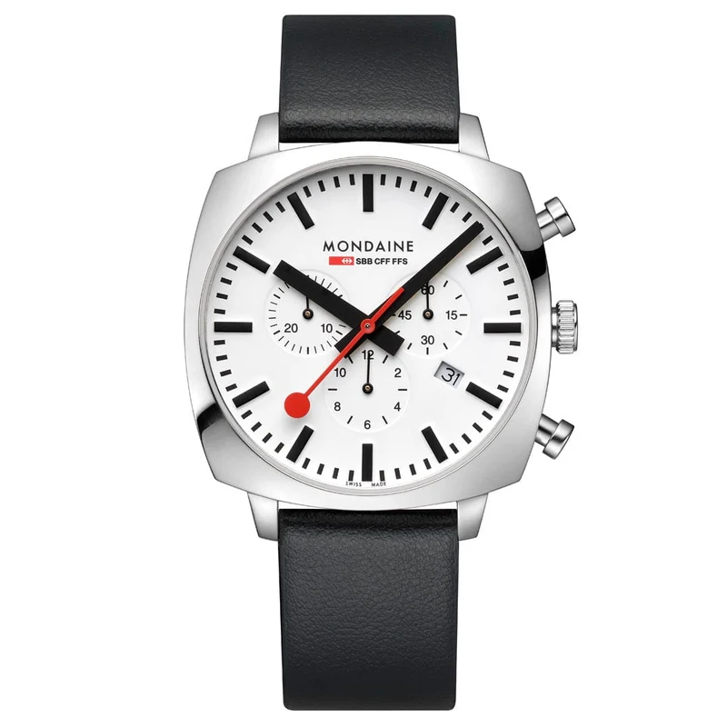Mondaine Grand Cushion MSL.41410.LBV.SET Herrenuhr Schwarz • Saphirglas • Quarz-Chronograph