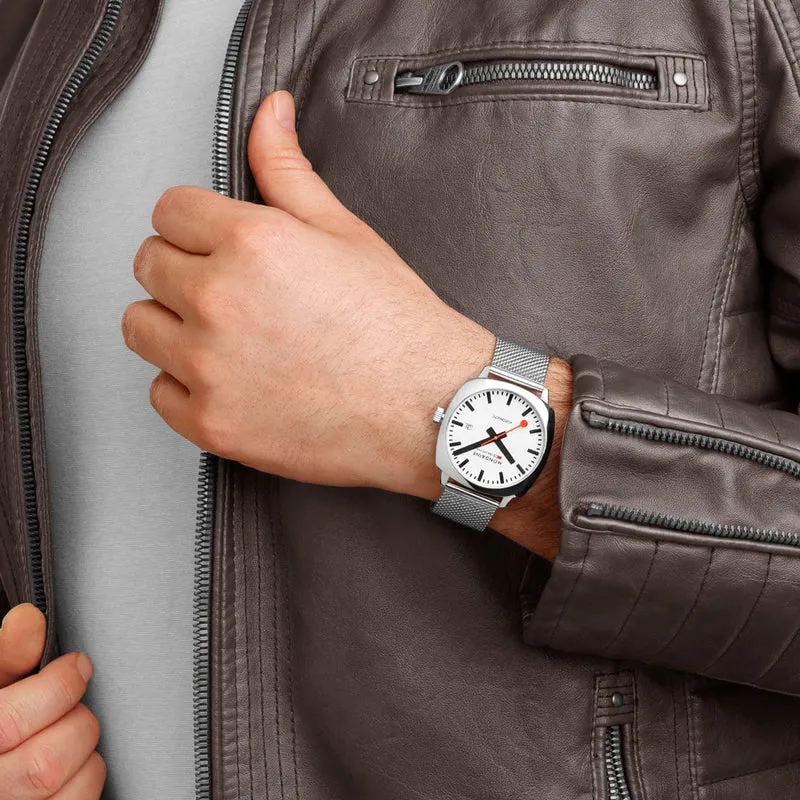 Mondaine Cushion MSL.3961B.SM Herrenuhr Silber • Schweizer Automatikwerk • Saphirglas