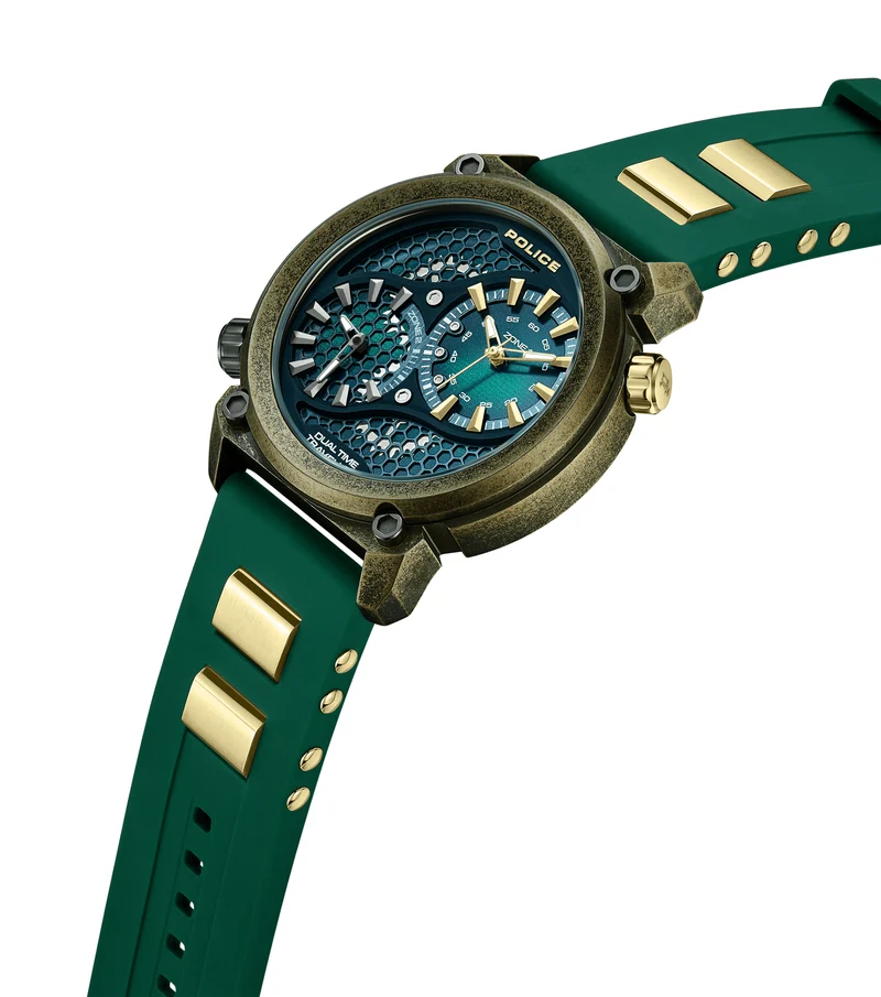 Police Boa PEWGM0071801 Herrenuhr Gold • Silikonarmband Grün • 48mm Gehäuse