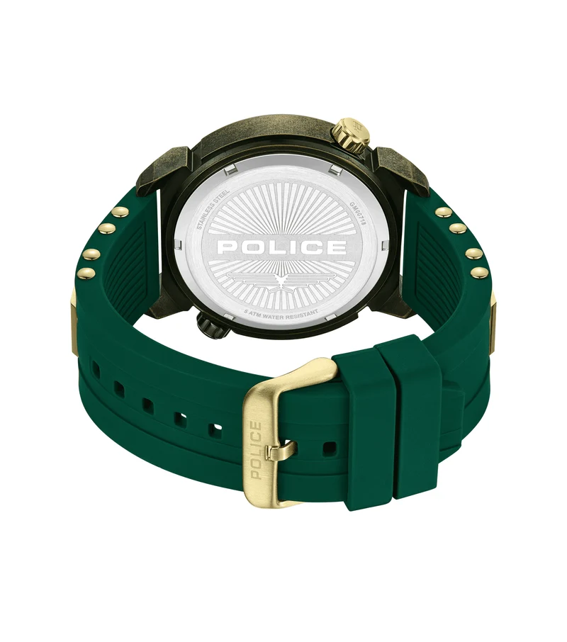 Police Boa PEWGM0071801 Herrenuhr Gold • Silikonarmband Grün • 48mm Gehäuse