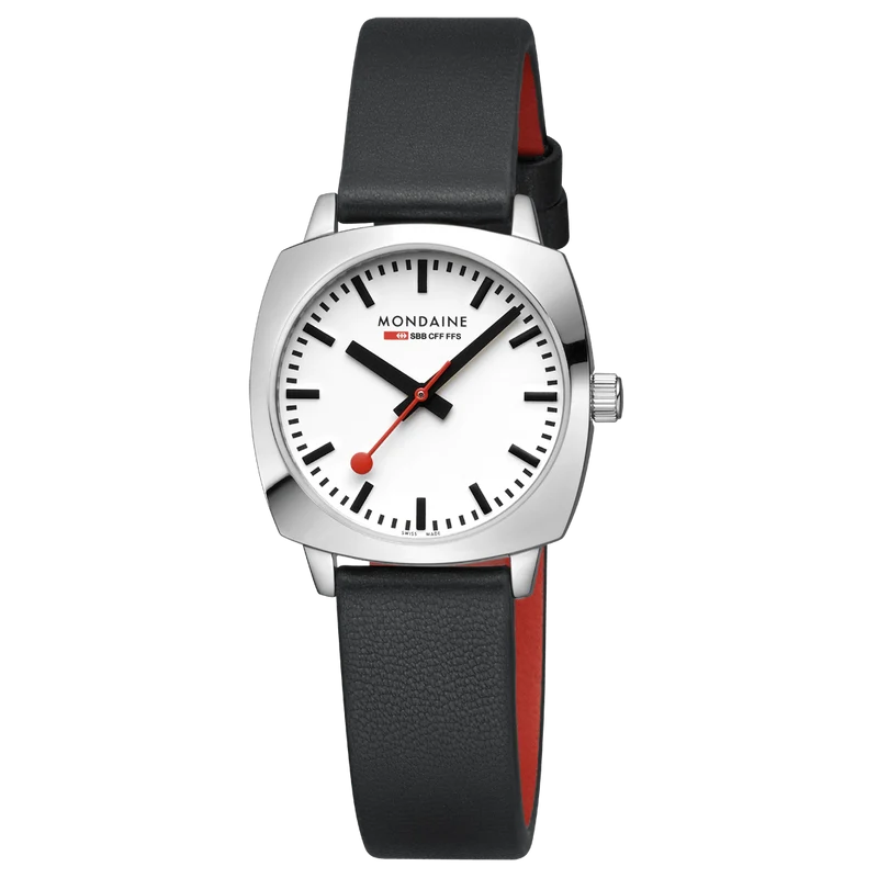 Mondaine Petite Cushion MSL.31110.LBV Damenuhr Schwarz • Saphirglas • Swiss Made