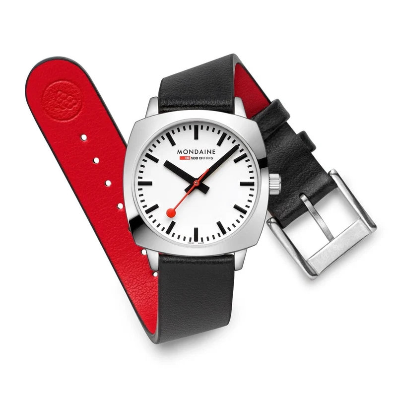 Mondaine Petite Cushion MSL.31110.LBV Damenuhr Schwarz • Saphirglas • Swiss Made