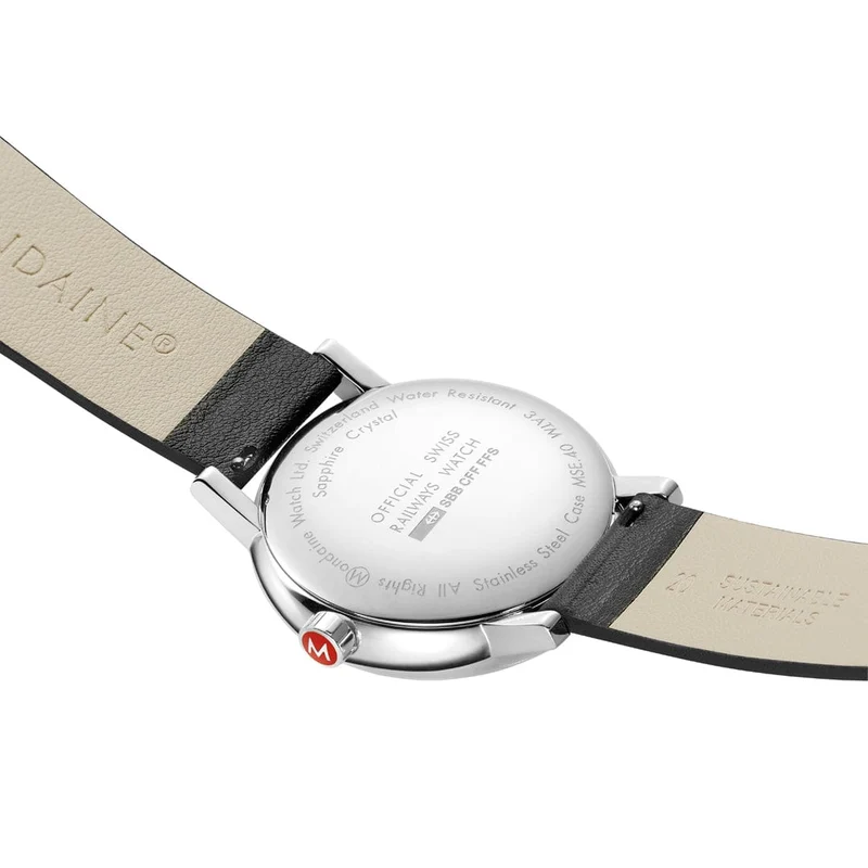 Mondaine evo2 MSE.40210.LBV Herrenuhr Schwarz • Saphirglas • Veganes Traubenlederarmband