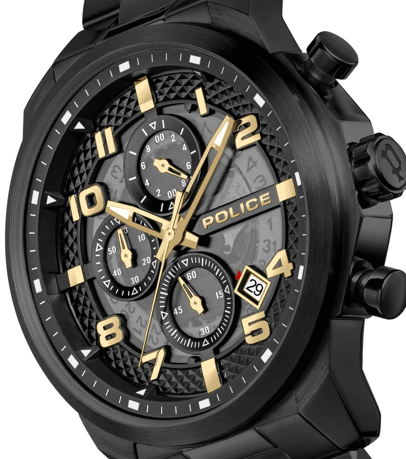 Police Soul PEWGK0053902-SET Herrenuhr Schwarz • Multifunktions-Chronograph • Industrielles Design