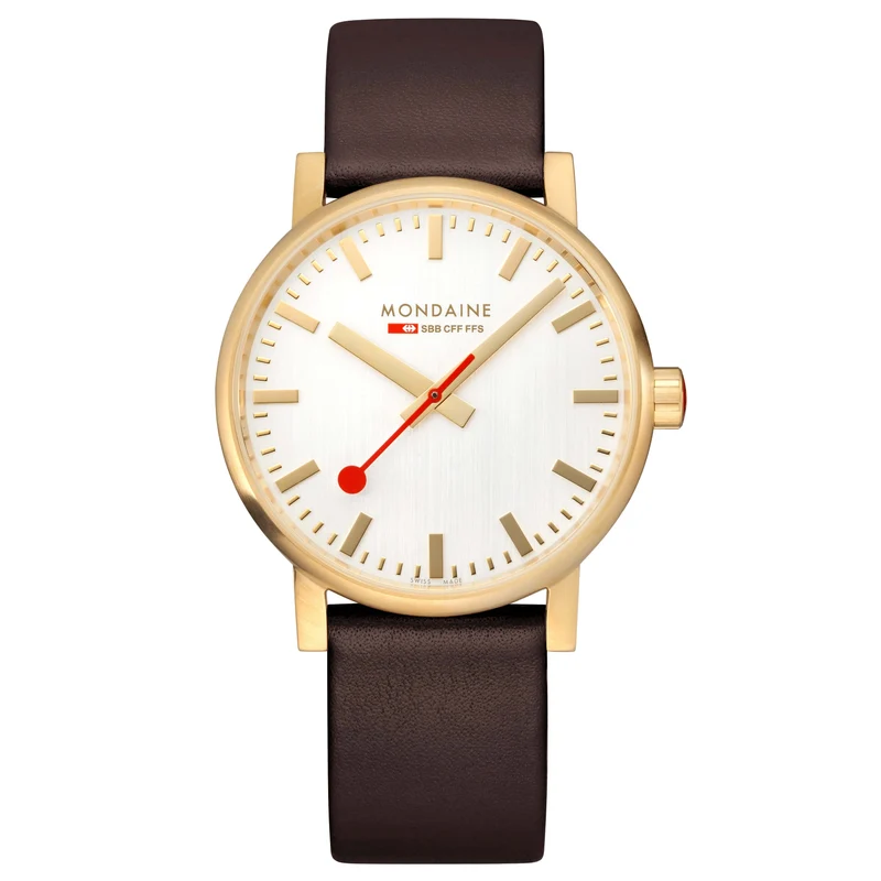 Mondaine evo2 MSE.40112.LGV Herrenuhr Braun • Saphirglas • Veganes Traubenleder