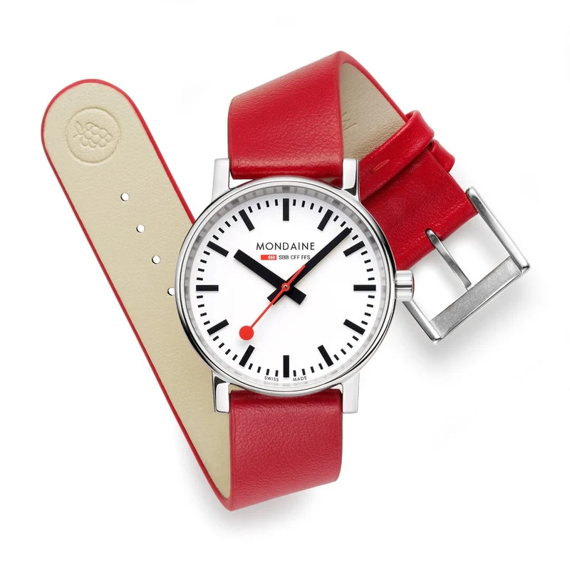 Mondaine Evo2 MSE.35110.LCV Damenuhr Rot • Saphirglas • Veganes Traubenleder
