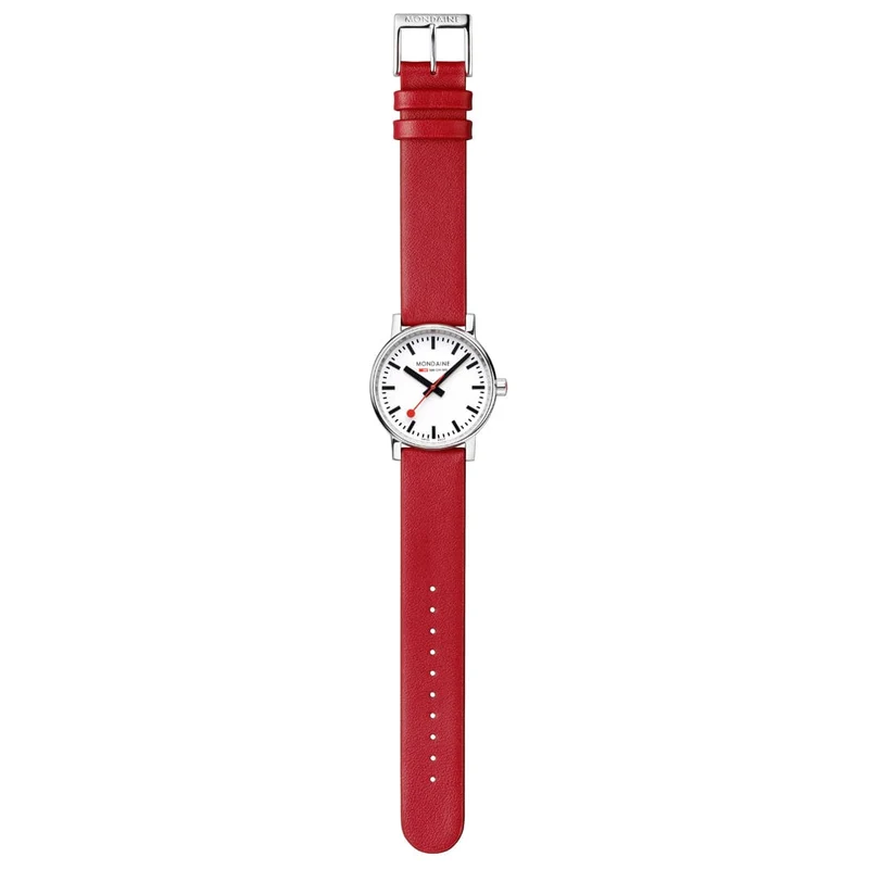 Mondaine Evo2 MSE.35110.LCV Damenuhr Rot • Saphirglas • Veganes Traubenleder