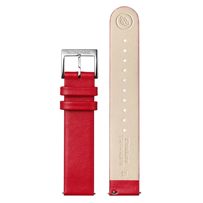 Mondaine Evo2 MSE.35110.LCV Damenuhr Rot • Saphirglas • Veganes Traubenleder