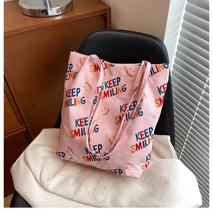 Smiley-Gesicht-Muster-Canvas-Shopper Tasche