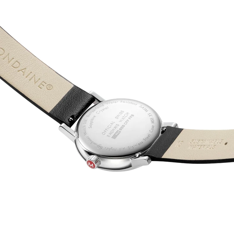 Mondaine evo2 MSE.35110.LBV Damenuhr Schwarz • Saphirglas • Veganes Traubenleder